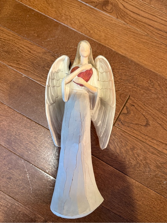 Other - Handcrafted Cream Angel Figurine Holding Red Heart - Home Art